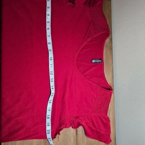 Pretty Fashion Red Ruffle Sleeve V-Neck Top Casual Summer Blouse- Size Large - Picture 7 of 9